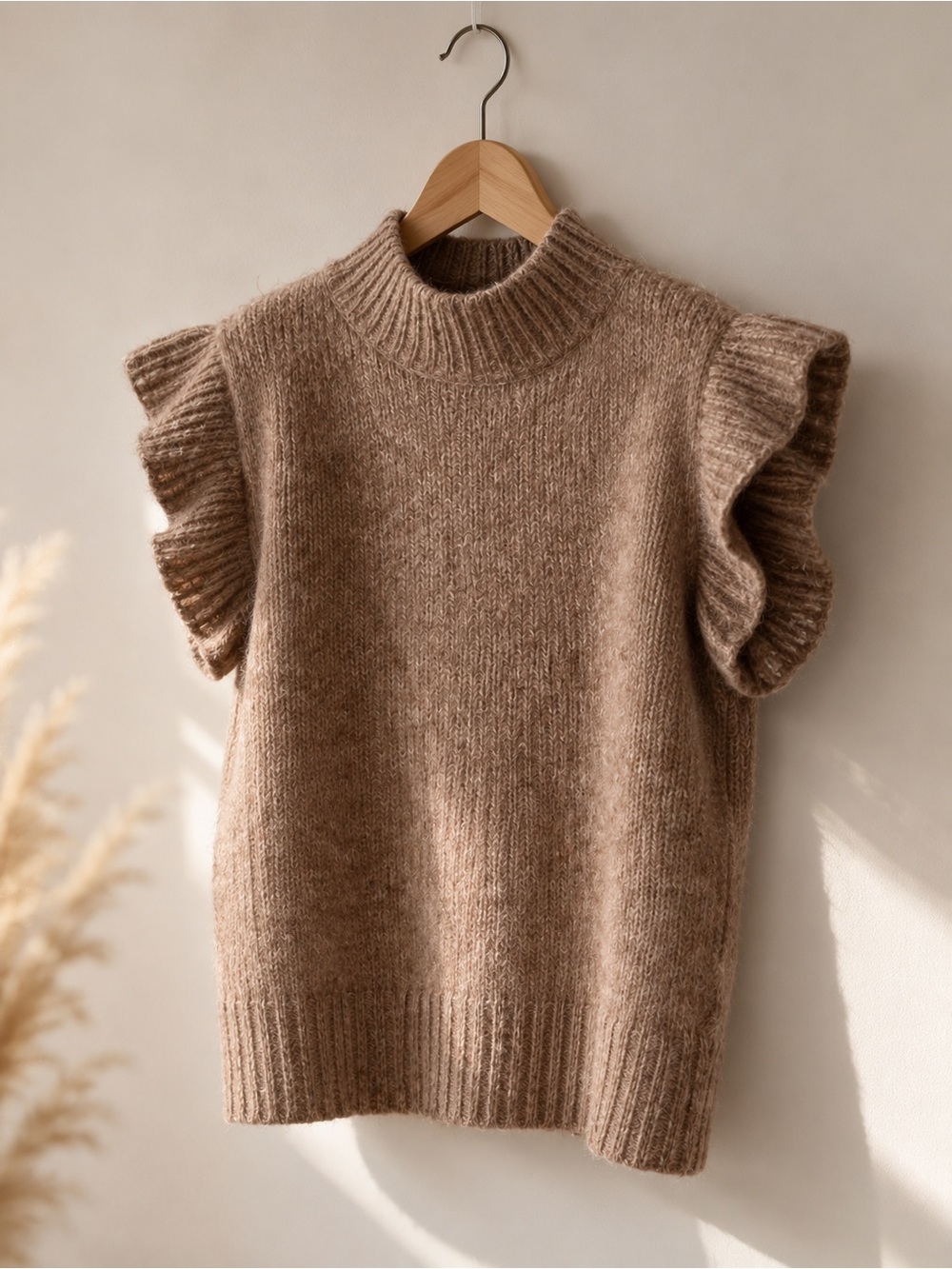 Zara Brown Ruffled Sleeve Knit Turtleneck Sweater Vest - Picture 2 of 5